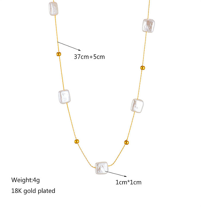 Baroque Style Square Artificial Pearl Stainless Steel Beaded Plating 18K Gold Plated Necklace