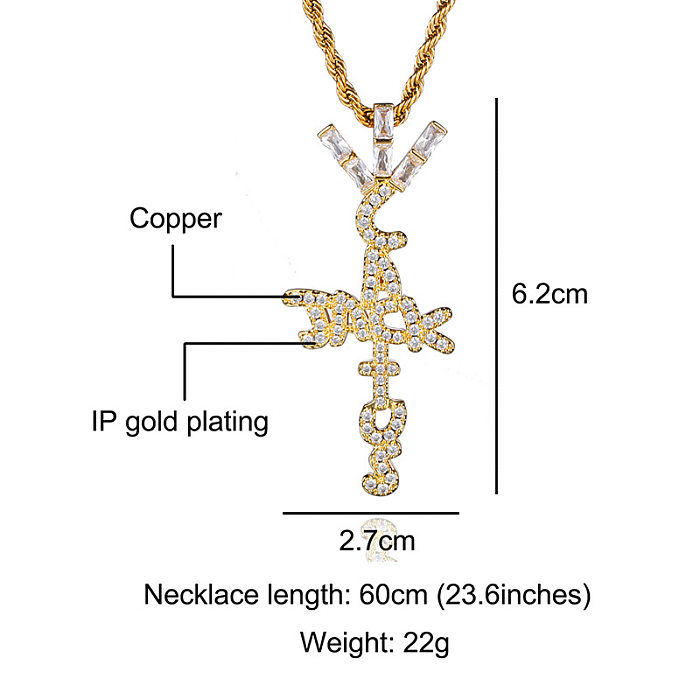 Hip-Hop Streetwear Letter Stainless Steel  Copper Inlay Zircon Pendant Necklace