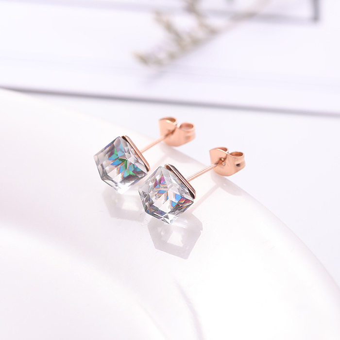 1 Pair Fashion Square Stainless Steel Plating Inlay Zircon Ear Studs