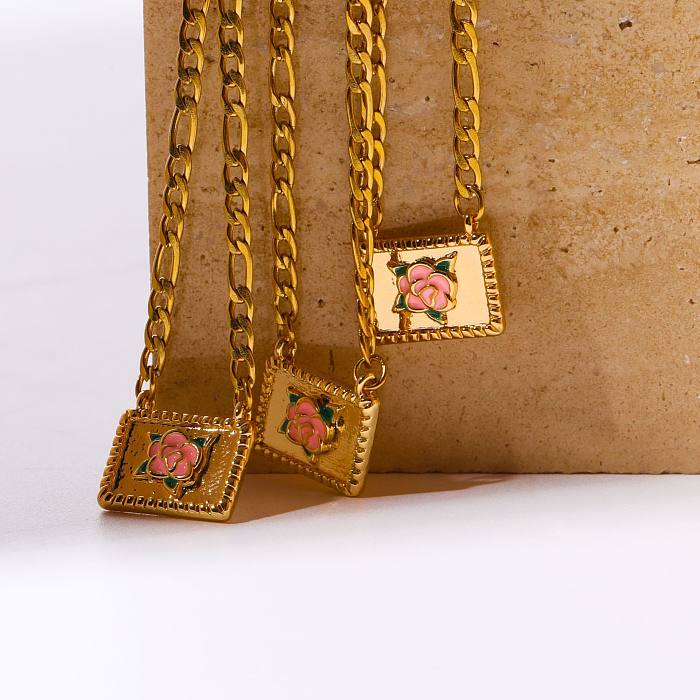 Collar con colgante chapado en oro de 18 quilates con revestimiento de acero inoxidable rosa de estilo simple informal