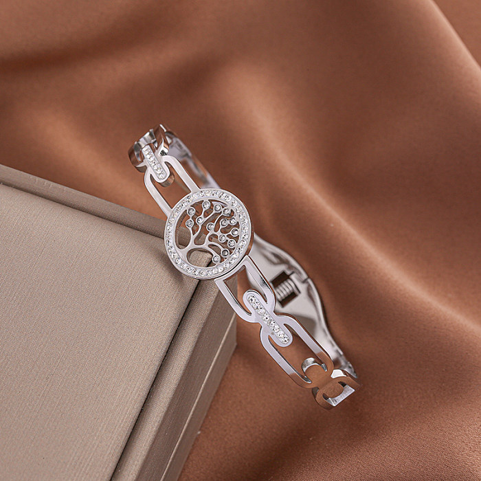 Bracelet en zircon plaqué or 18 carats en acier titane avec arbre de style classique et moderne en vrac