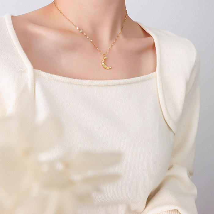 Retro Cute Crescent Pendant Clavicle Chain Stainless Steel  Moon Necklace