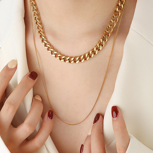 Simple Style Solid Color Stainless Steel Plating 18K Gold Plated Layered Necklaces