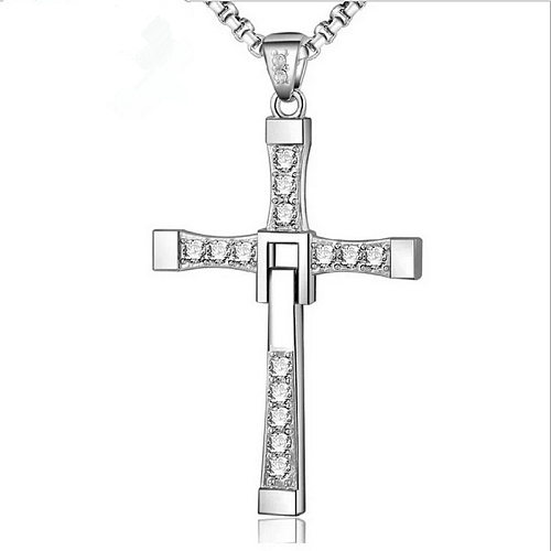 Collier pendentif en acier inoxydable avec croix et diamant, bijoux à la mode, vente en gros