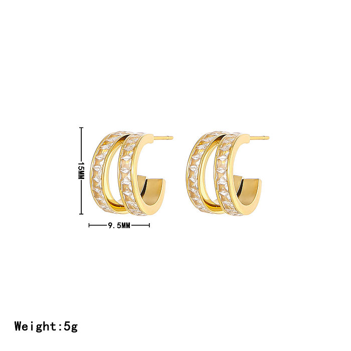 زوج واحد من ترصيع الأذن بتصميم بسيط غير رسمي على شكل حرف C من الفولاذ المقاوم للصدأ ومطلي بالذهب والزركون