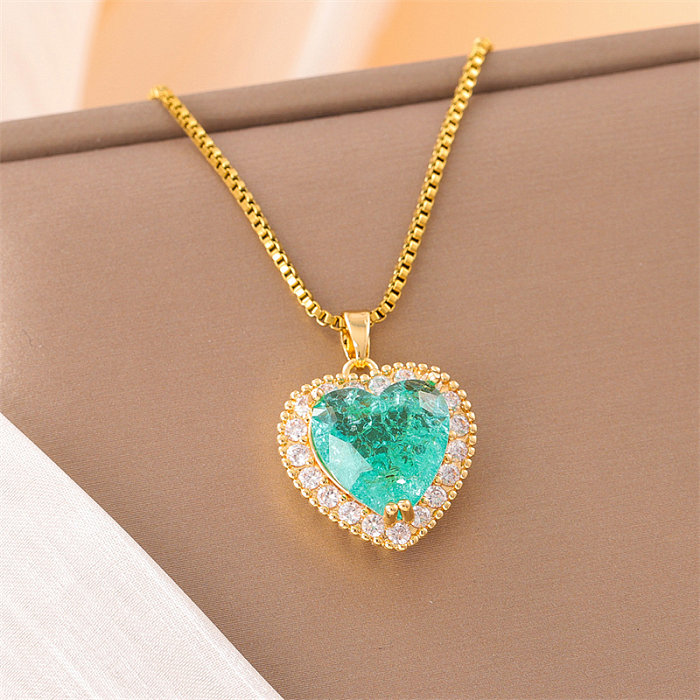 Doce redondo oval formato de coração em aço inoxidável banhado a ouro 18K colar com pingente de diamante artificial a granel