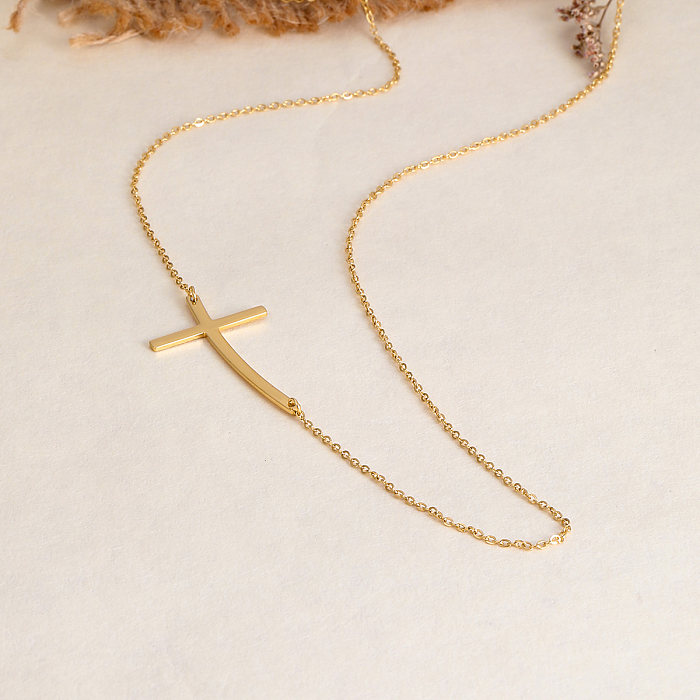 Casual Modern Style Simple Style Cross Stainless Steel  18K Gold Plated Necklace In Bulk