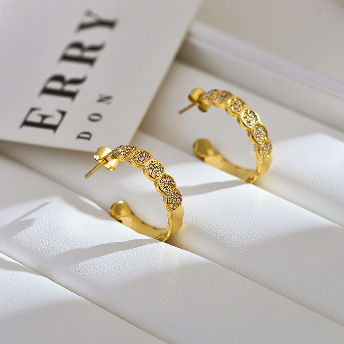 1 Pair Elegant Retro Solid Color Plating Inlay Stainless Steel  Zircon 18K Gold Plated Earrings
