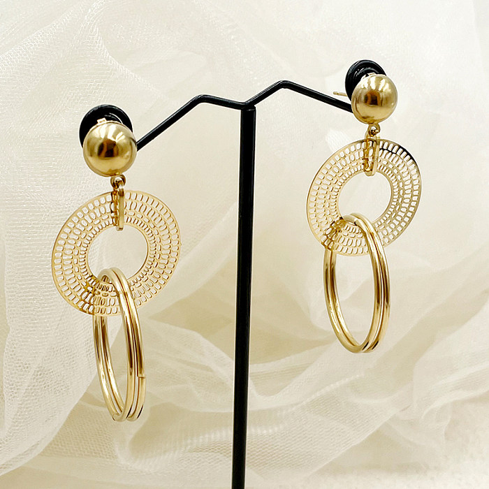 1 Pair Casual Retro Artistic Round Plating Stainless Steel  Gold Plated Drop Earrings