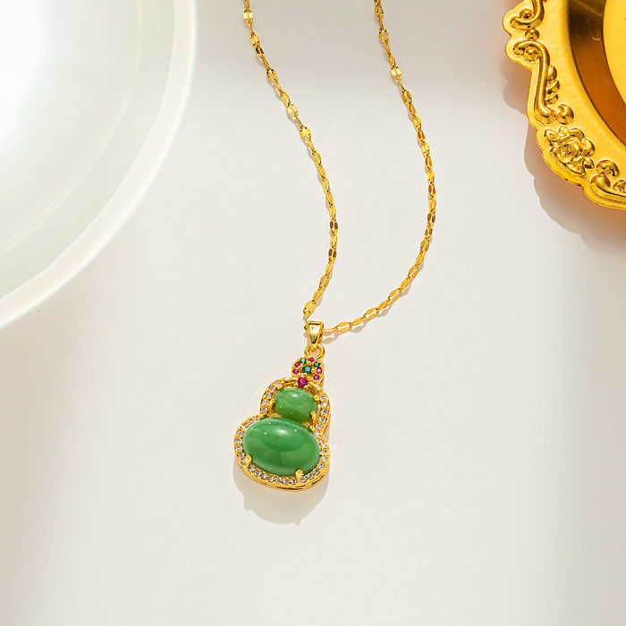 IG Style Kürbis Edelstahl Inlay Strass Opal Anhänger Halskette