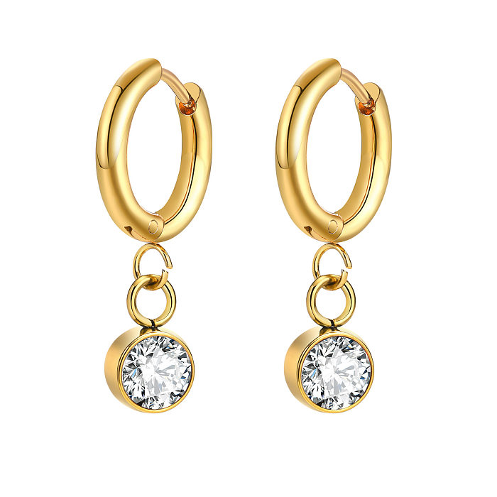 1 Pair Vintage Style Simple Style Geometric Plating Inlay Stainless Steel  Zircon Gold Plated Earrings