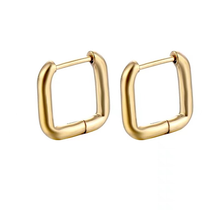 1 paire de boucles d'oreilles plaquées or 18 carats, style simple, carré, en acier inoxydable