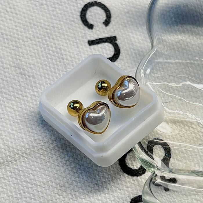 Fashion Round Heart Shape Stainless Steel Tassel Plating Inlay Zircon Ear Studs 1 Pair