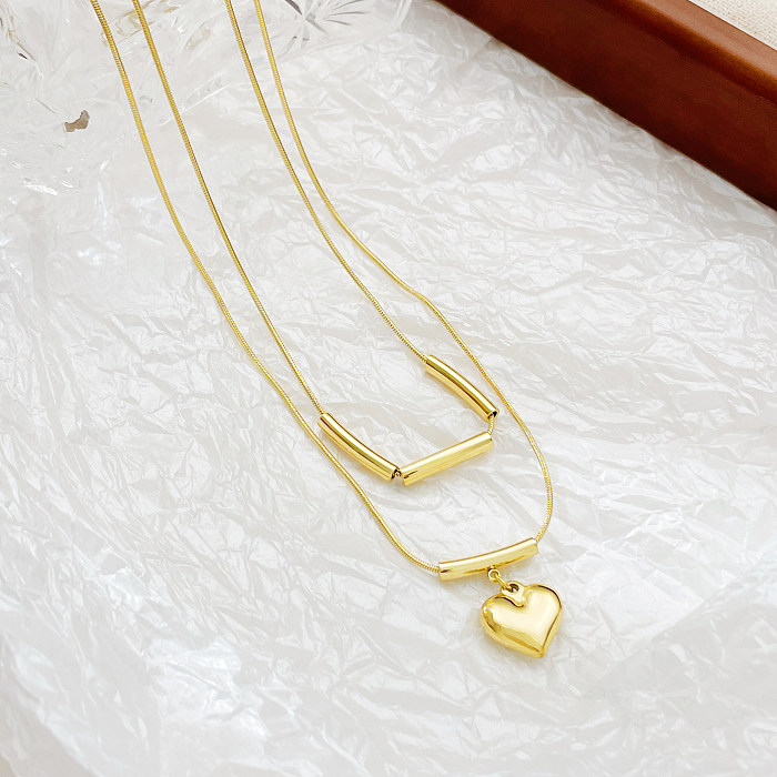 Hip-Hop Simple Style Heart Shape Stainless Steel  Plating Gold Plated Double Layer Necklaces