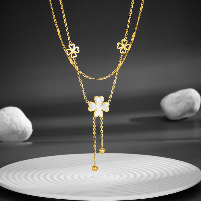 Retro Tassel Flower Stainless Steel  Plating 18K Gold Plated Pendant Necklace