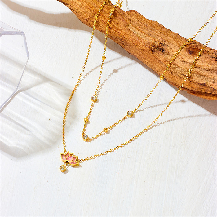 Sweet Flower Stainless Steel Artificial Gemstones Pendant Necklace In Bulk