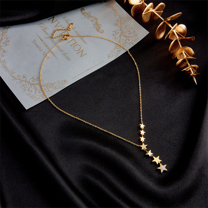 Fashion Simple Stainless Steel Necklace Five-pointed Star Tassel Necklace