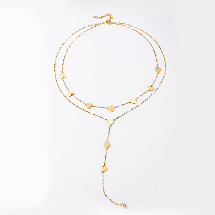 Großhandels-Anhänger-Halskette im einfachen Stil in Herzform aus Edelstahl mit 18 Karat Goldplattierung
