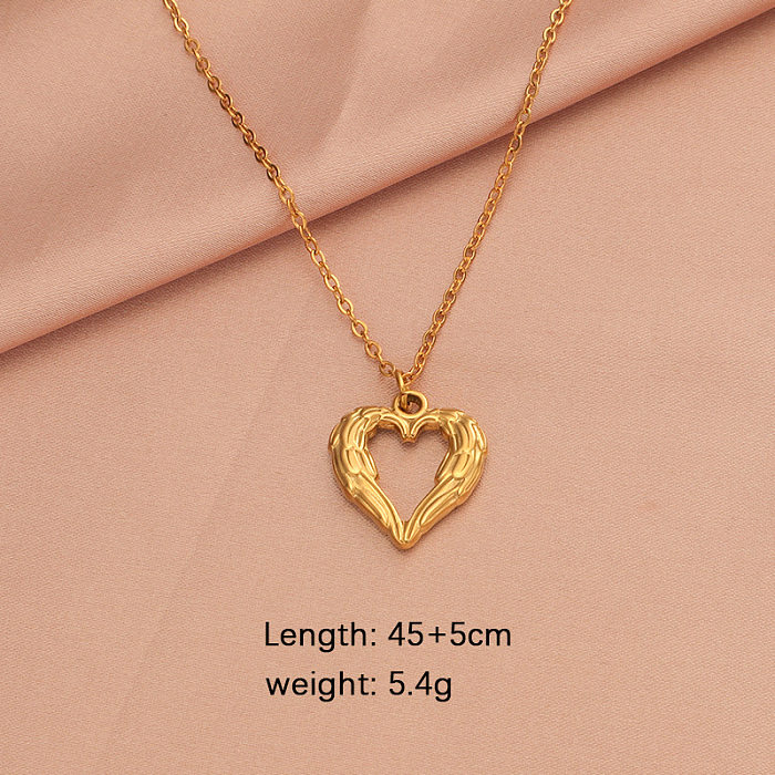 Estilo simples forma de coração chapeamento de aço inoxidável oco para fora 18k banhado a ouro rosa colar pingente colar
