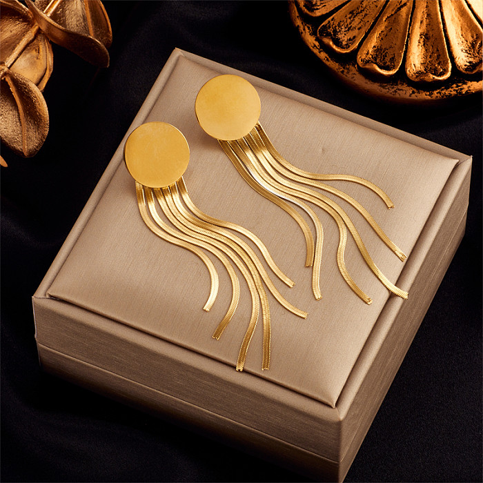 Schlichter geometrischer Stil, vergoldete baumelnde Ohrringe mit Quaste aus Edelstahl, 1 Paar