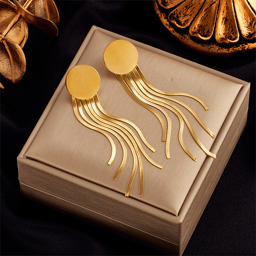 Schlichter geometrischer Stil, vergoldete baumelnde Ohrringe mit Quaste aus Edelstahl, 1 Paar