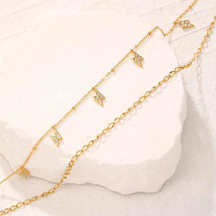 Casual Simple Style Lightning Stainless Steel  Inlay Rhinestones Layered Necklaces