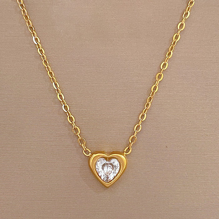 Lady Heart Shape Stainless Steel Plating Inlay Artificial Gemstones Pendant Necklace