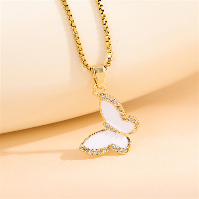 Elegant Simple Style Streetwear Heart Shape Flower Butterfly Stainless Steel  Stainless Steel Plating Inlay Zircon 18K Gold Plated Pendant Necklace