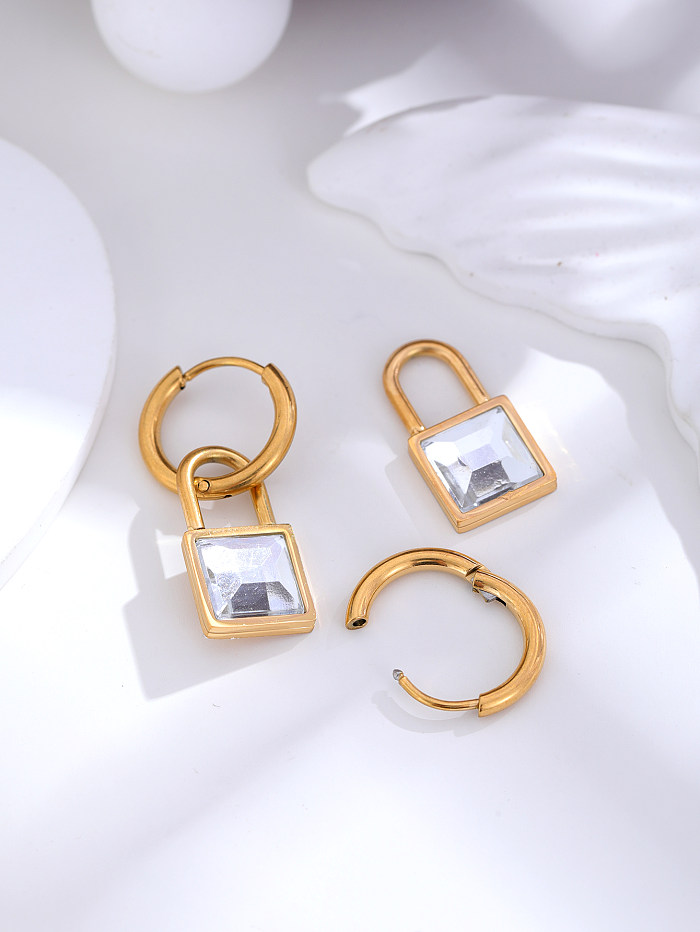 1 Paar lässige Streetwear-Tropfenohrringe mit geometrischer Beschichtung und Inlay aus Edelstahl mit Zirkon und 18 Karat Gold