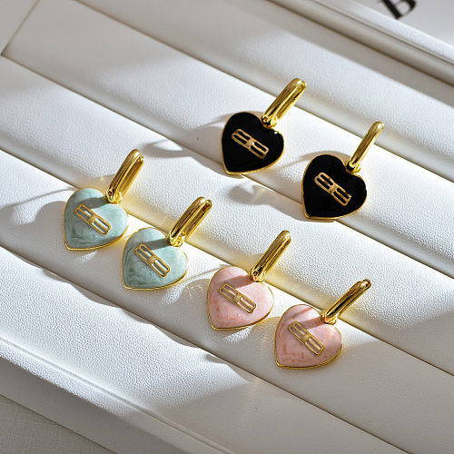 1 Pair Simple Style Heart Shape Enamel Stainless Steel Drop Earrings