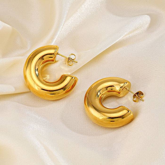 زوج واحد من أقراط الهيب هوب غير الرسمية على شكل حرف C من الفولاذ المقاوم للصدأ مطلية بالذهب عيار 1 قيراط