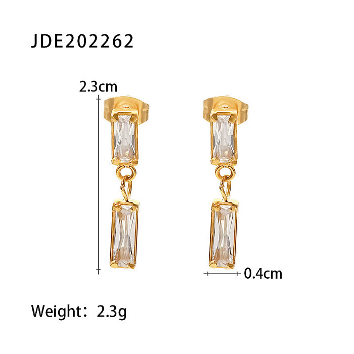 Fashion Rectangle Stainless Steel  Earrings Plating Zircon Stainless Steel  Earrings