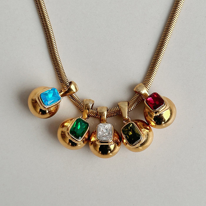 Wholesale Retro Square Stainless Steel 18K Gold Plated Zircon Pendant Necklace