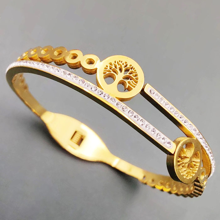 Bracelet de pierres précieuses artificielles avec incrustation en acier inoxydable de couleur unie de style classique