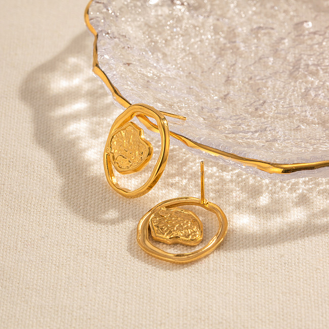 1 par de pendientes chapados en oro de 18 quilates de acero inoxidable con revestimiento geométrico de estilo coreano Retro