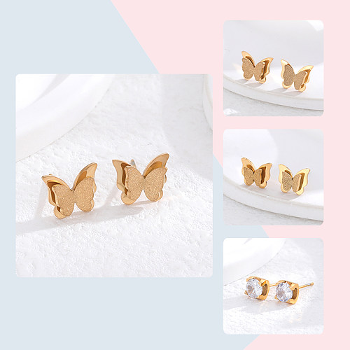 1 Pair Classic Style Artistic Butterfly Stainless Steel Plating Inlay Zircon 24K Gold Plated Ear Studs