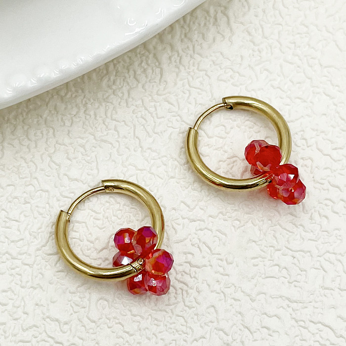 1 Paar süße süße Blumen-Edelstahl-Imitationsperlen-Kristall-Polierbeschichtung, vergoldete Ohrringe