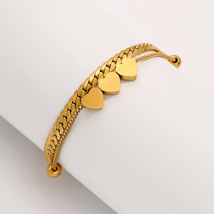 Sweet Solid Color Heart Shape Stainless Steel Plating 18K Gold Plated Bracelets
