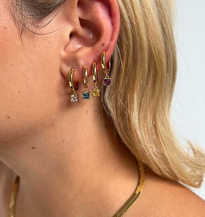 Boucles d'oreilles pendantes en acier inoxydable et Zircon plaqué or 1 carats, 18 paire, Style Simple, Streetwear, incrustation ronde