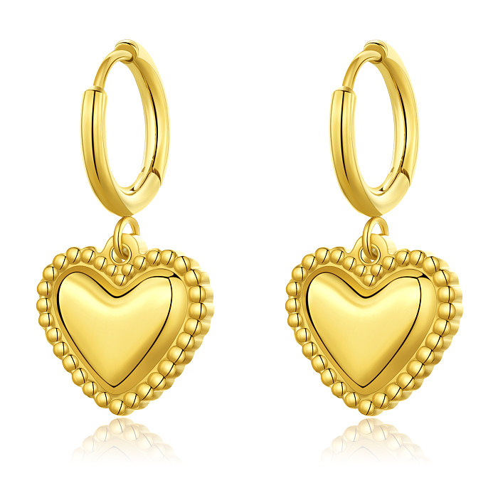 1 par de brincos de gota banhados a ouro de aço inoxidável estilo simples e doce em forma de coração
