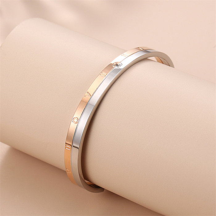 Casual Simple Style Classic Style Letter Stainless Steel Titanium Steel Polishing Plating Inlay Diamond Rose Gold Plated