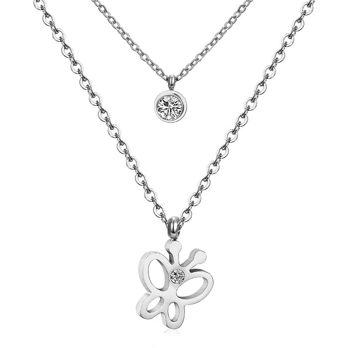 Modern Style Cross Four Leaf Clover Flower Stainless Steel  Rhinestones Layered Necklaces