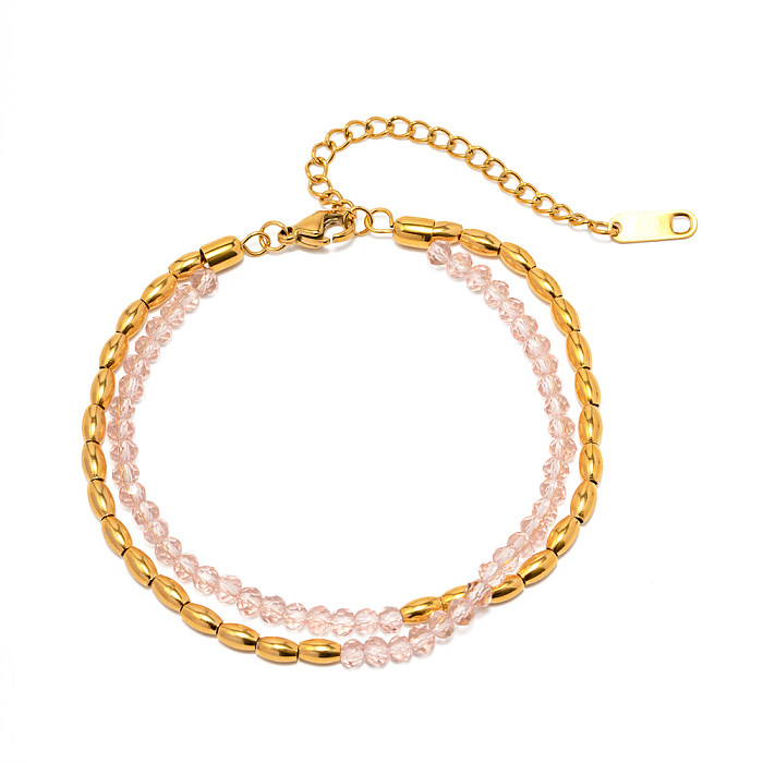 Ins estilo simples estilo clássico cor sólida aço inoxidável frisado contas chapeadas 18k pulseiras banhadas a ouro
