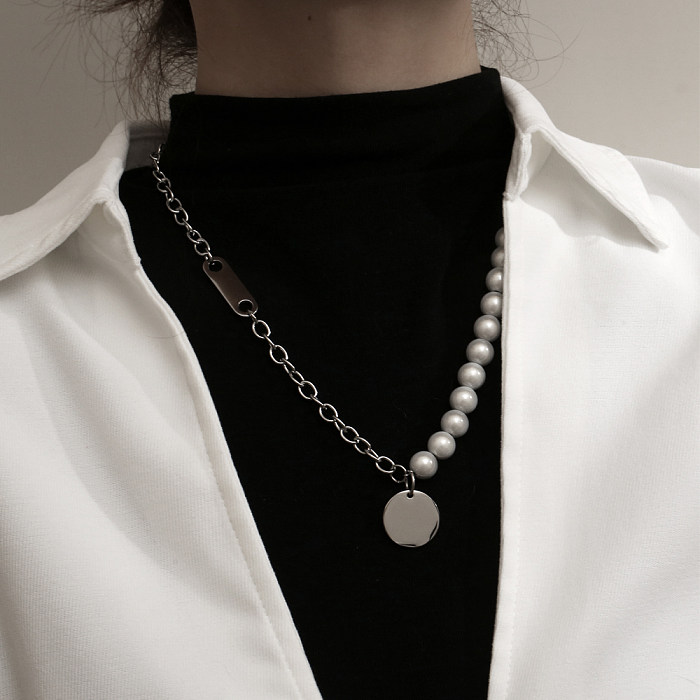 Einfache Halskette mit rundem Edelstahl-Perlenanhänger