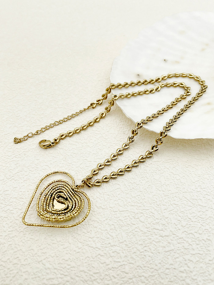 Collier avec pendentif plaqué or, décontracté et mignon en forme de cœur, en acier inoxydable et émail, plaqué or