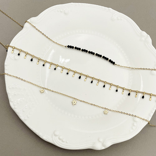 Colliers superposés plaqués or et cristal artificiel avec incrustation géométrique en acier inoxydable de style simple