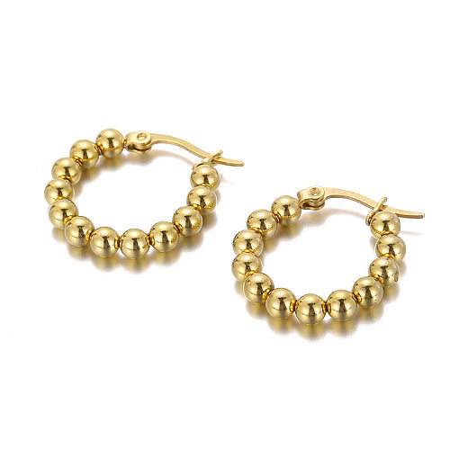 Fashion Gold Bead Circle Earrings Retro Stainless Steel  Earrings