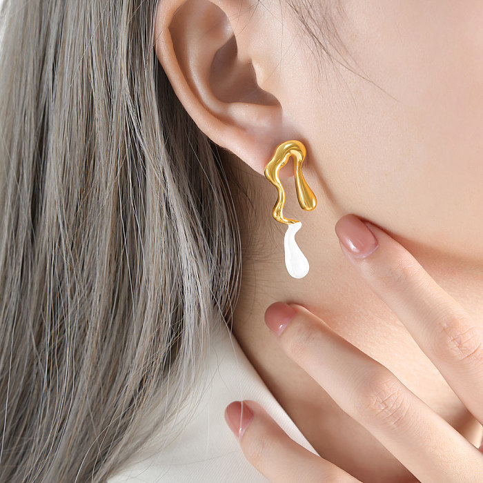 1 Pair Retro Pastoral Color Block Asymmetrical Plating Stainless Steel 18K Gold Plated Ear Studs