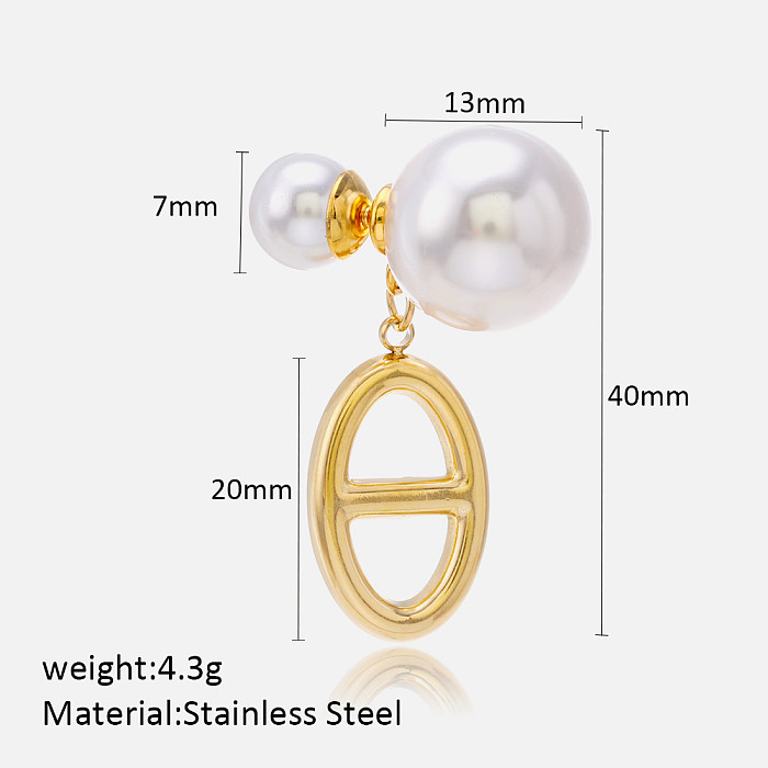 1 Pair French Style Modern Style Solid Color Stainless Steel  Plating Inlay Artificial Pearls 18K Gold Plated Drop Earrings
