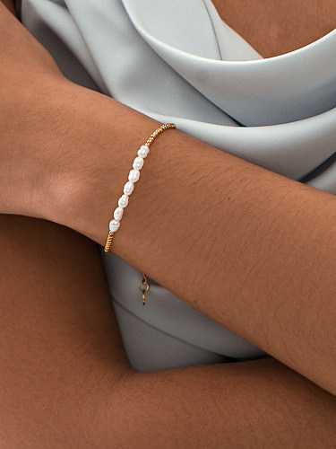 Bracelets de perles plaqués or 18 carats, vente en gros, Style Vintage, couleur unie, incrustation de placage en acier inoxydable